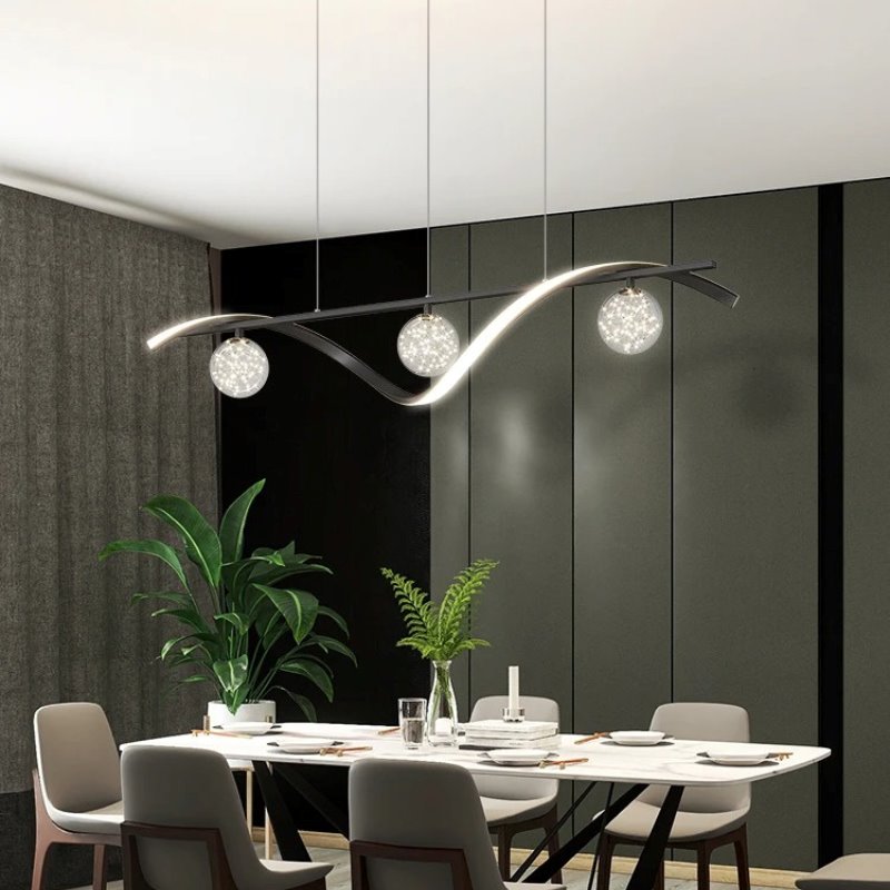 Lustre Trilho com Detalhes Lustre para Sala de Jantar 02 Clareatte Preto Luz fria 